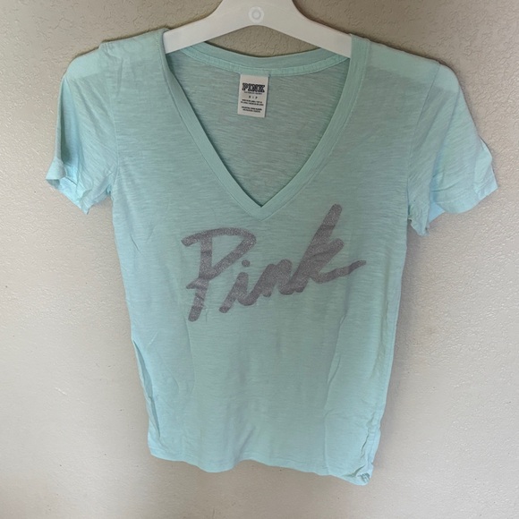 PINK Victoria's Secret Tops - PINK Victoria's Secret Aqua V-Neck Tee